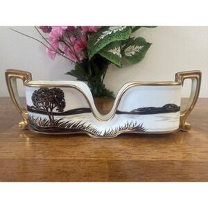 Antique Noritake Nippon Hand Painted‎ Porcelain Planter Scenic Landscape Gold